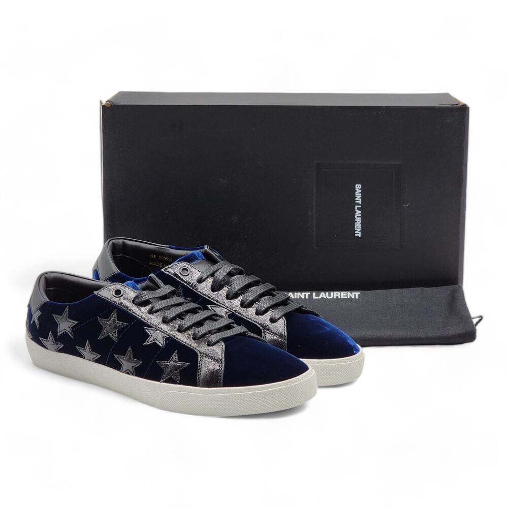 Saint Laurent Court Stars Velvet Sneakers 501610 Blue EU 41 US 8 - New $750